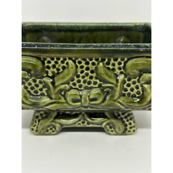 VTG Mid-Century Modern Green Glazed Ceramic Pedestal Planter – Footed Raised - Picture 2 of 6